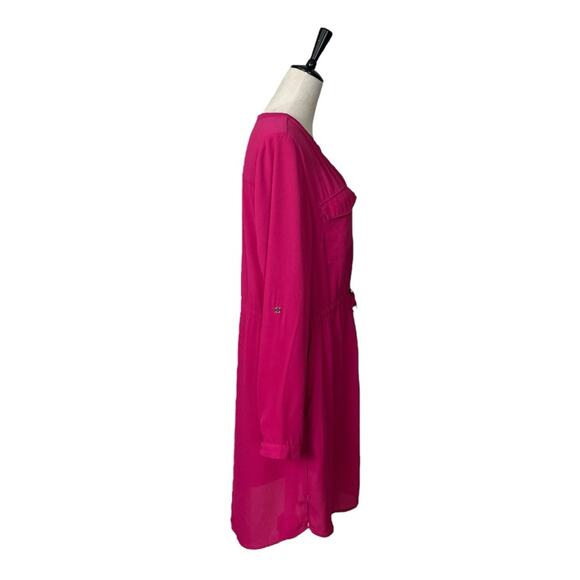 DR2 Dress Shirtdress Drawstring Waist Tabbed Sleeves Hot Pink Women’s Size Large - Picture 3 of 11